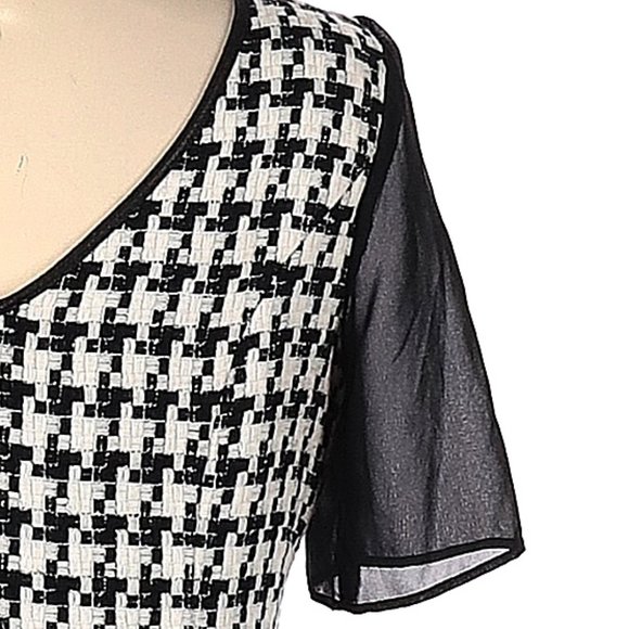 💥EFFORTLESSLY CHIC💥 Black & White Checkered Knit Dress wit Black Leather Dress - Picture 8 of 12